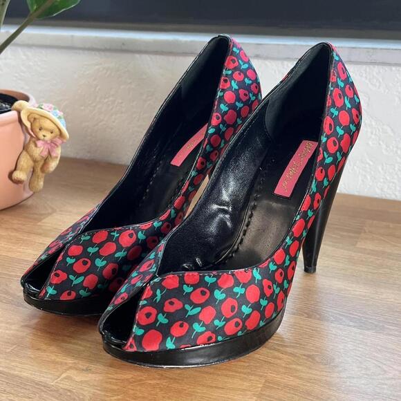 Betsey Johnson Shoes - Betsey Johnson Red Floral Peep-Toe Heels – Size 8